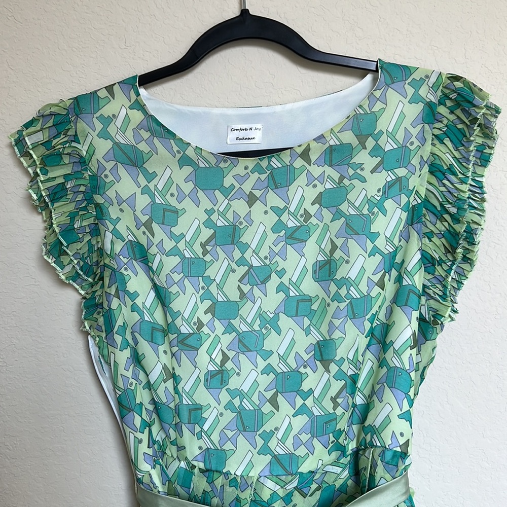 Mini Green Ruffle Dress - Picture 2 of 9